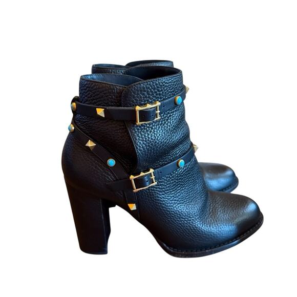 Valentino Garavani Rockstud Turquoise Pebbled Leather Ankle Boots EU 39.5 US 9.5 - Picture 10 of 13